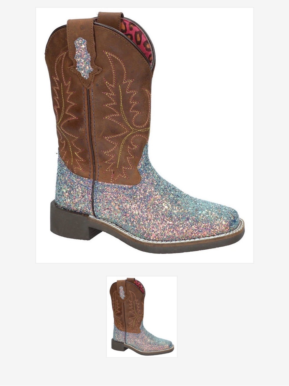 New Smoky Mountain SMOKY ARIEL Brown Leather & Glitter Western Boot Sz 2.5
